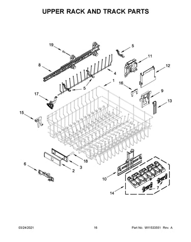 Upper rack and track parts