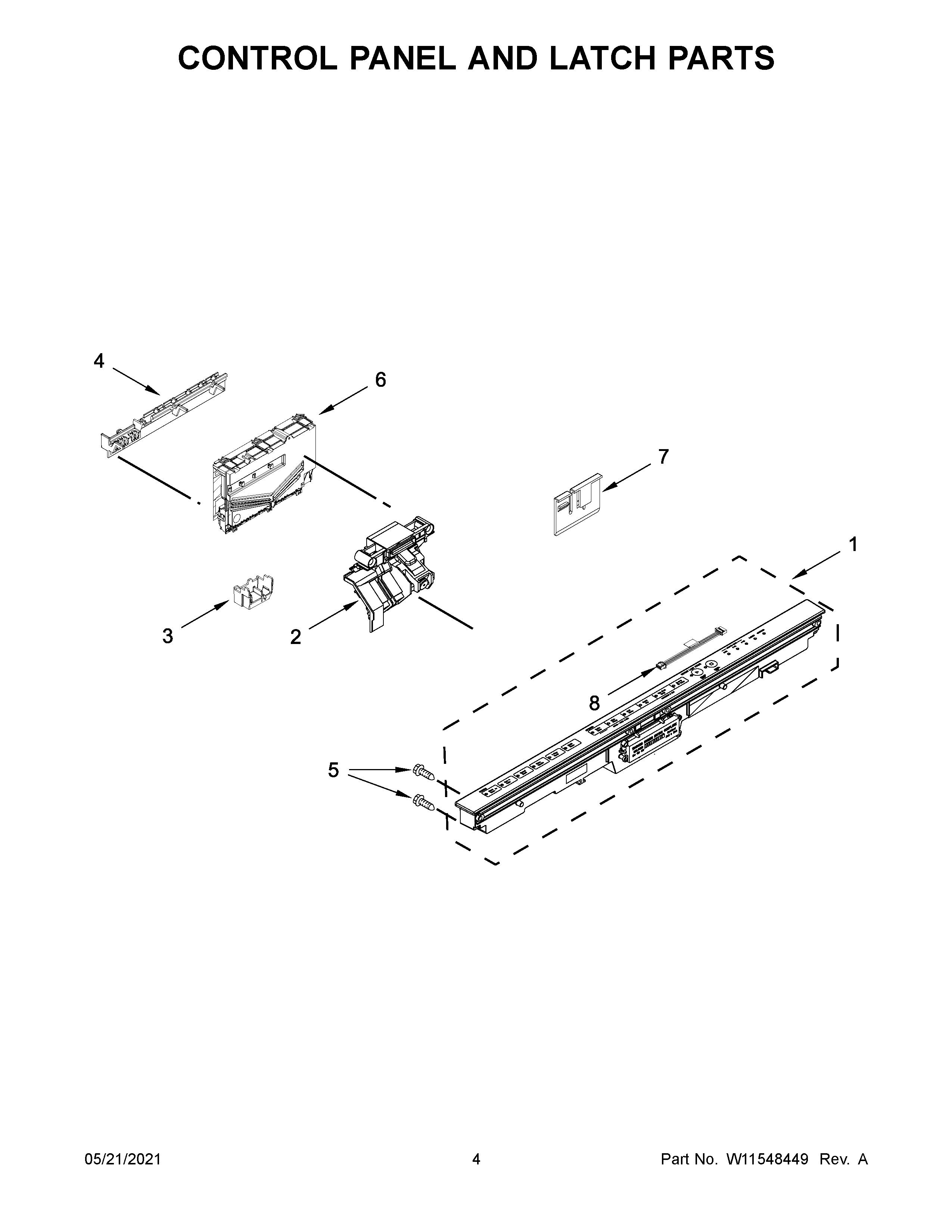 Control panel and latch parts