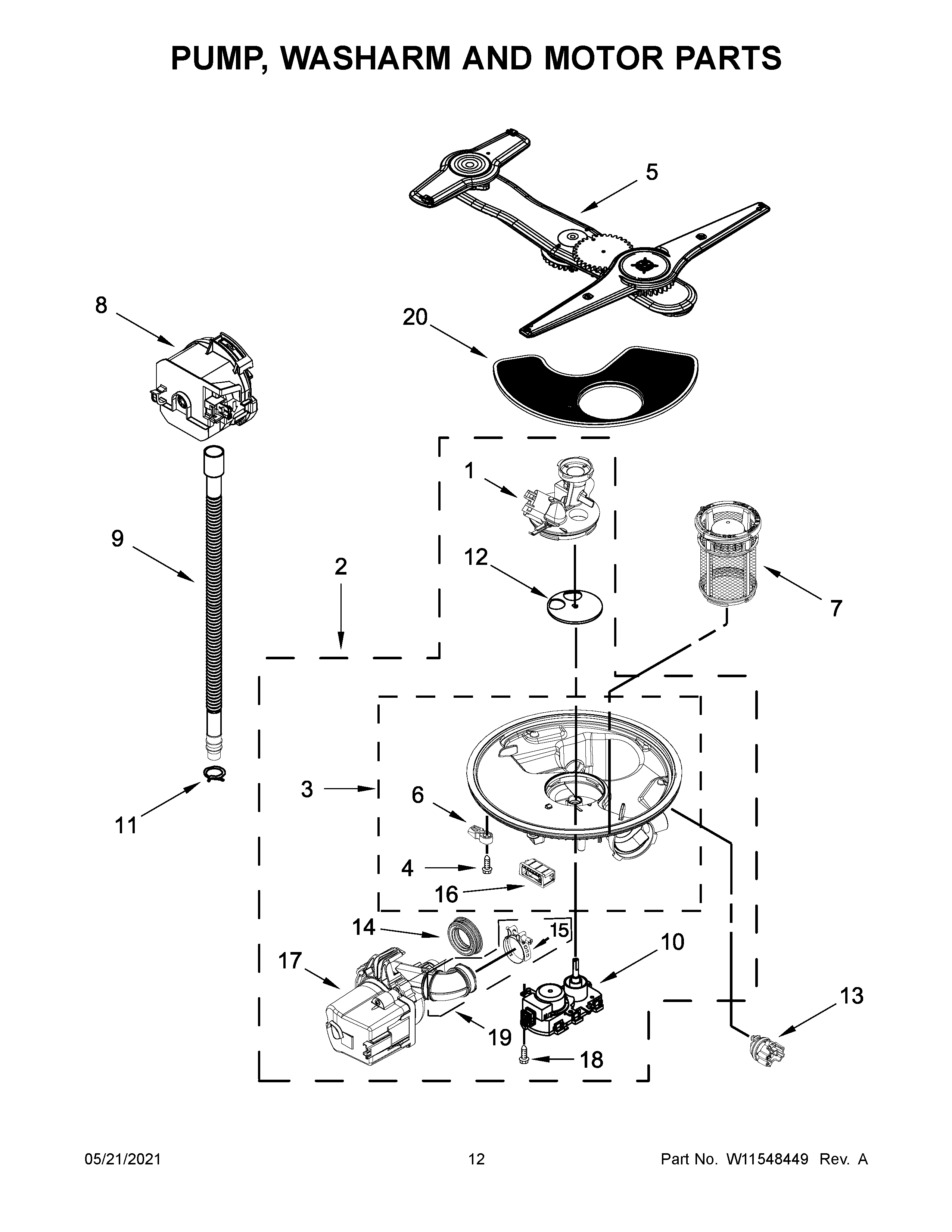 PUMP, WASHARM AND MOTOR PARTS