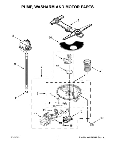 Pump, washarm and motor parts
