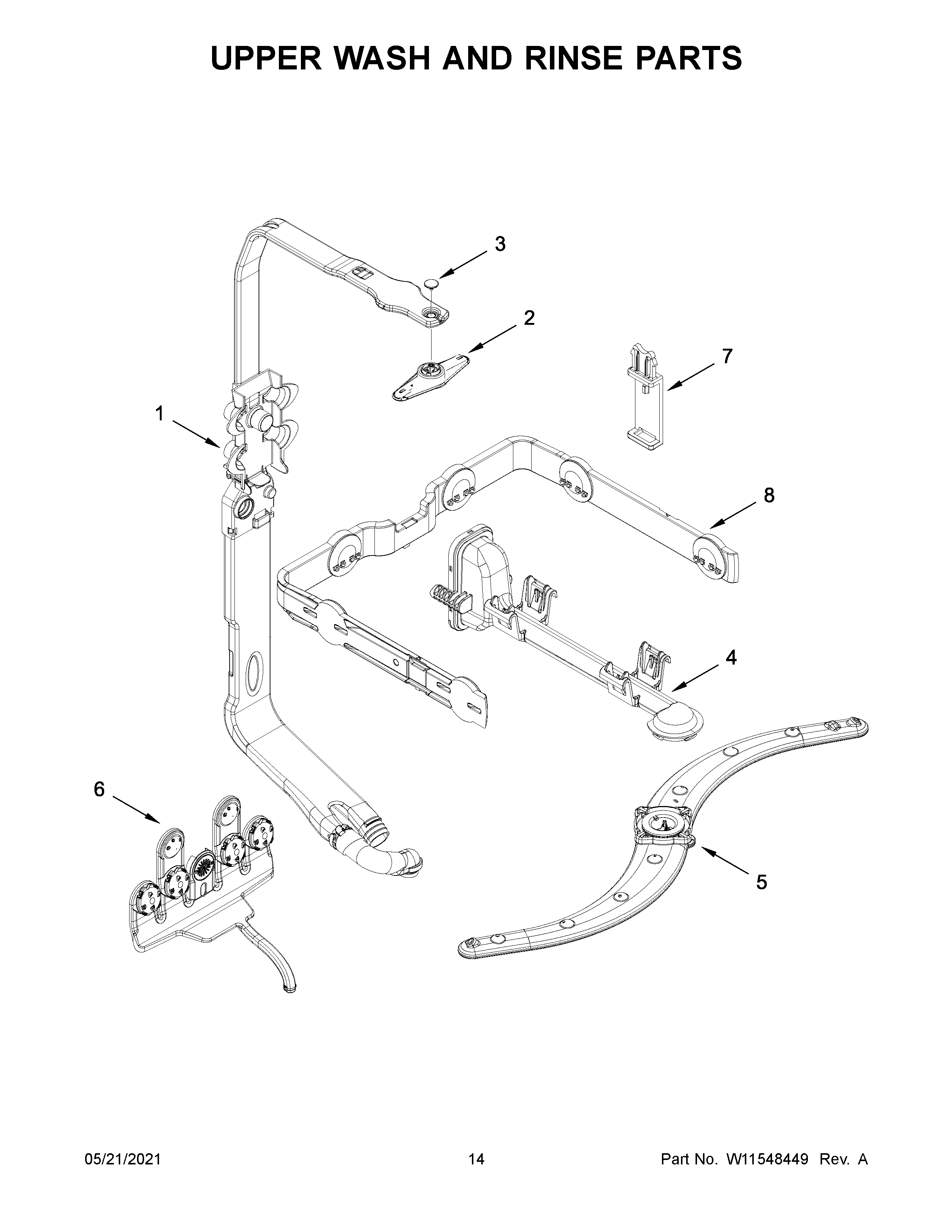 Upper wash and rinse parts