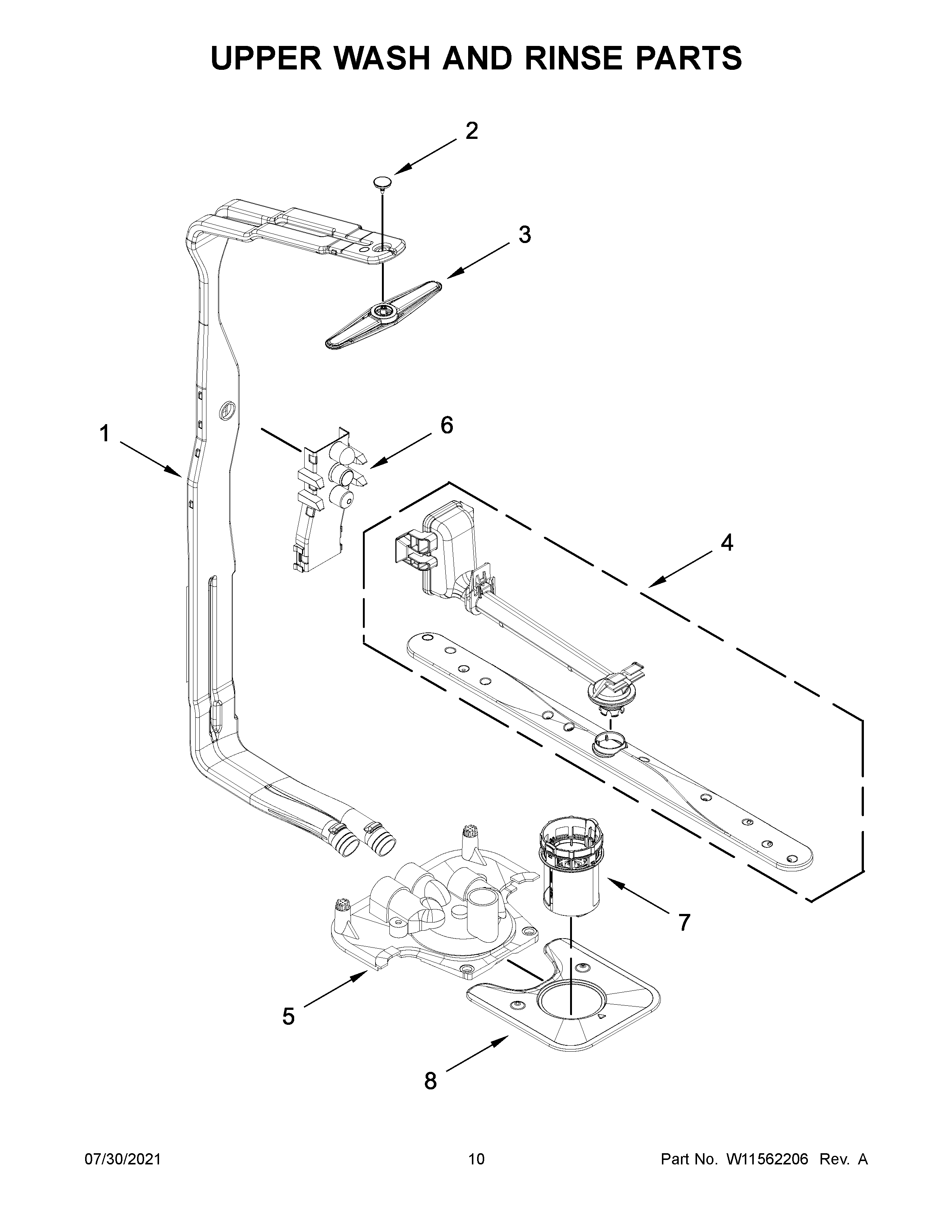 Upper wash and rinse parts