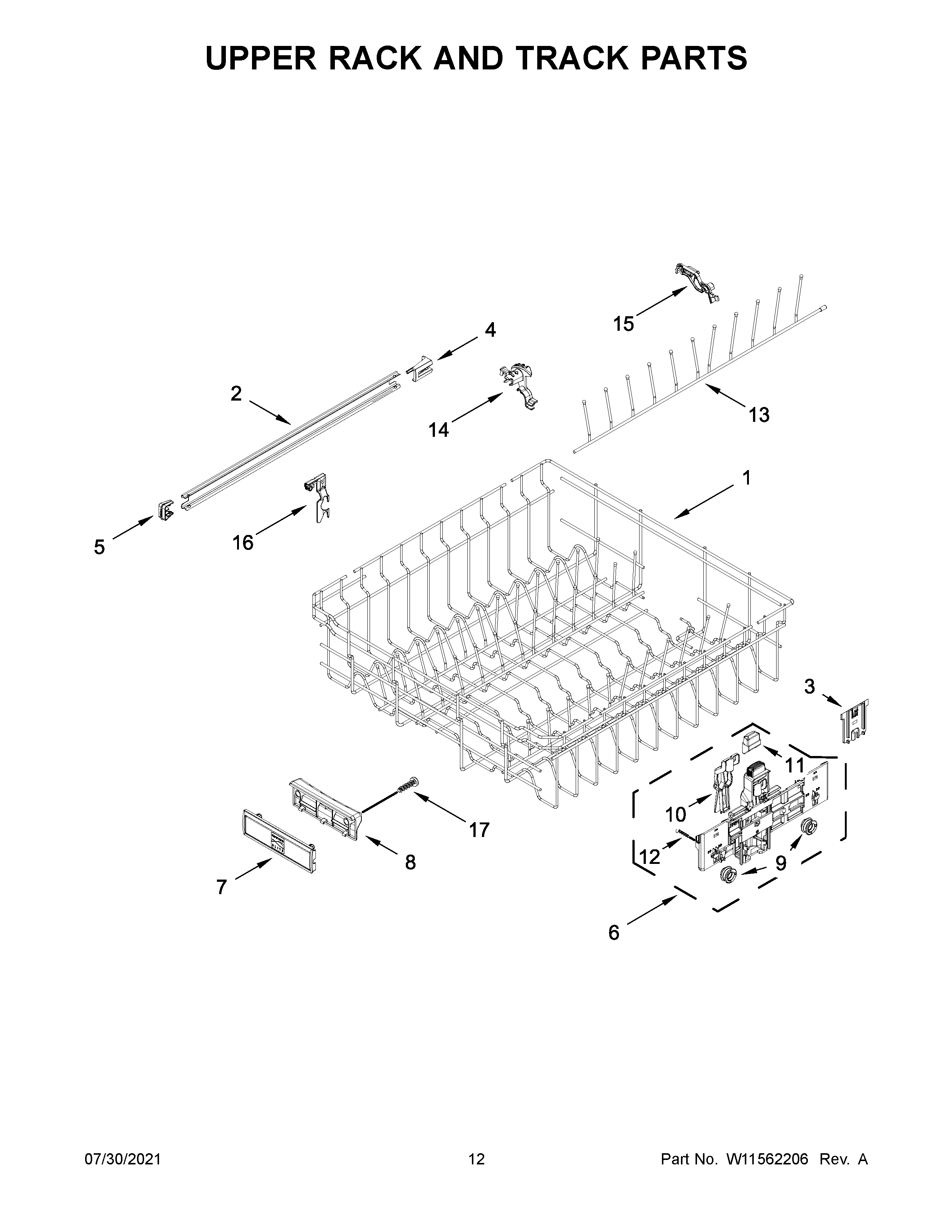 Upper rack and track parts