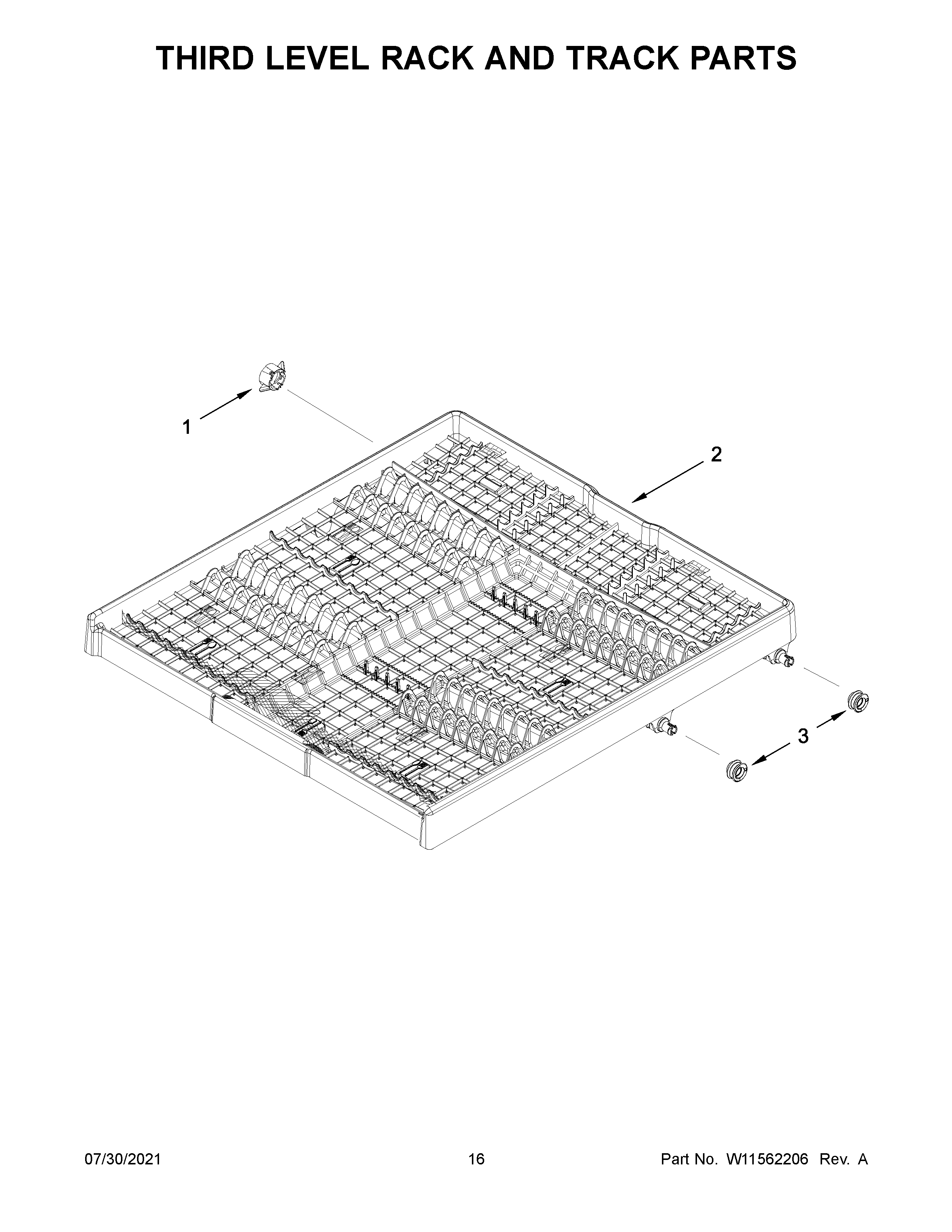 Third level rack and track parts
