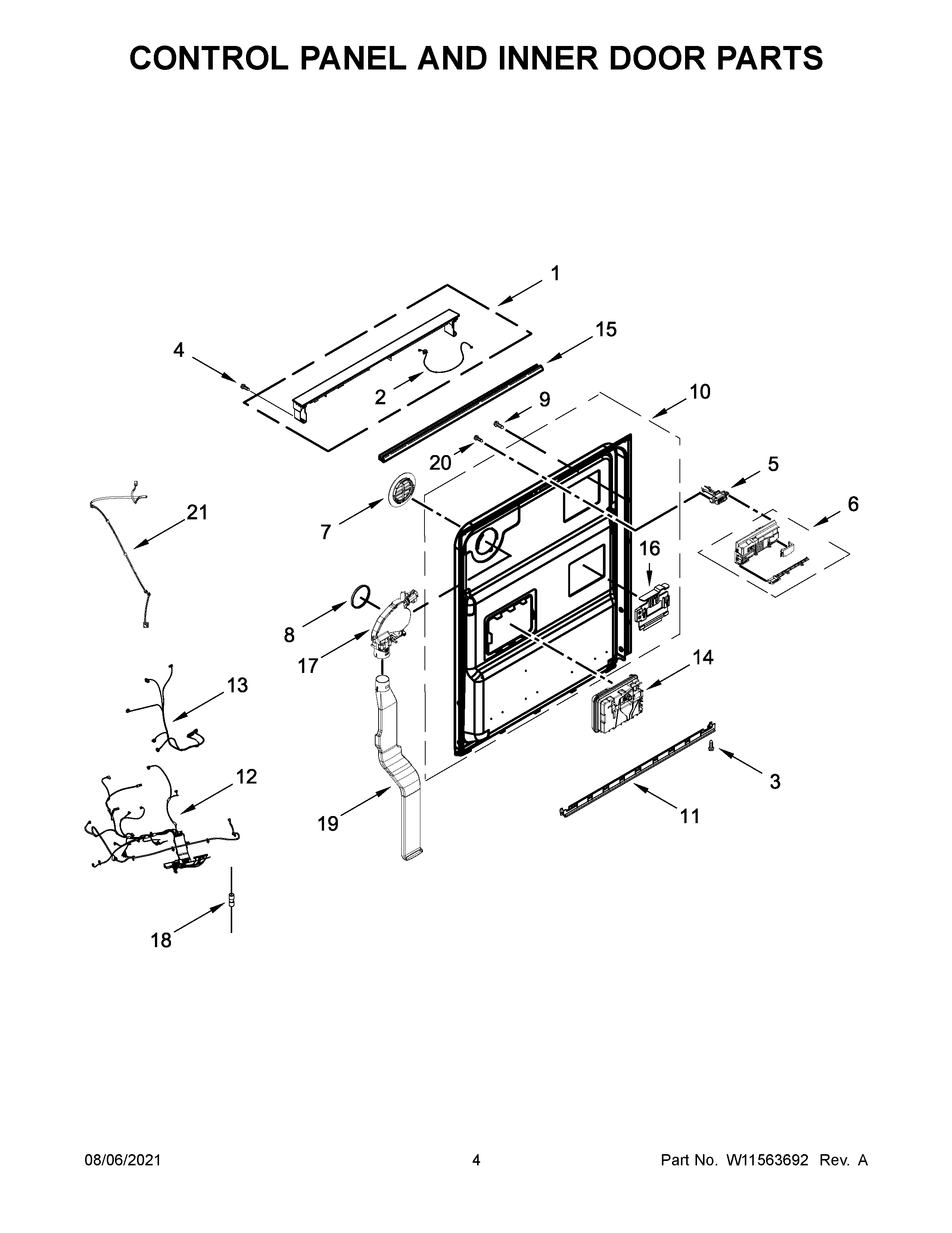 Control panel and inner door parts