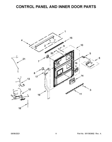 Control panel and inner door parts