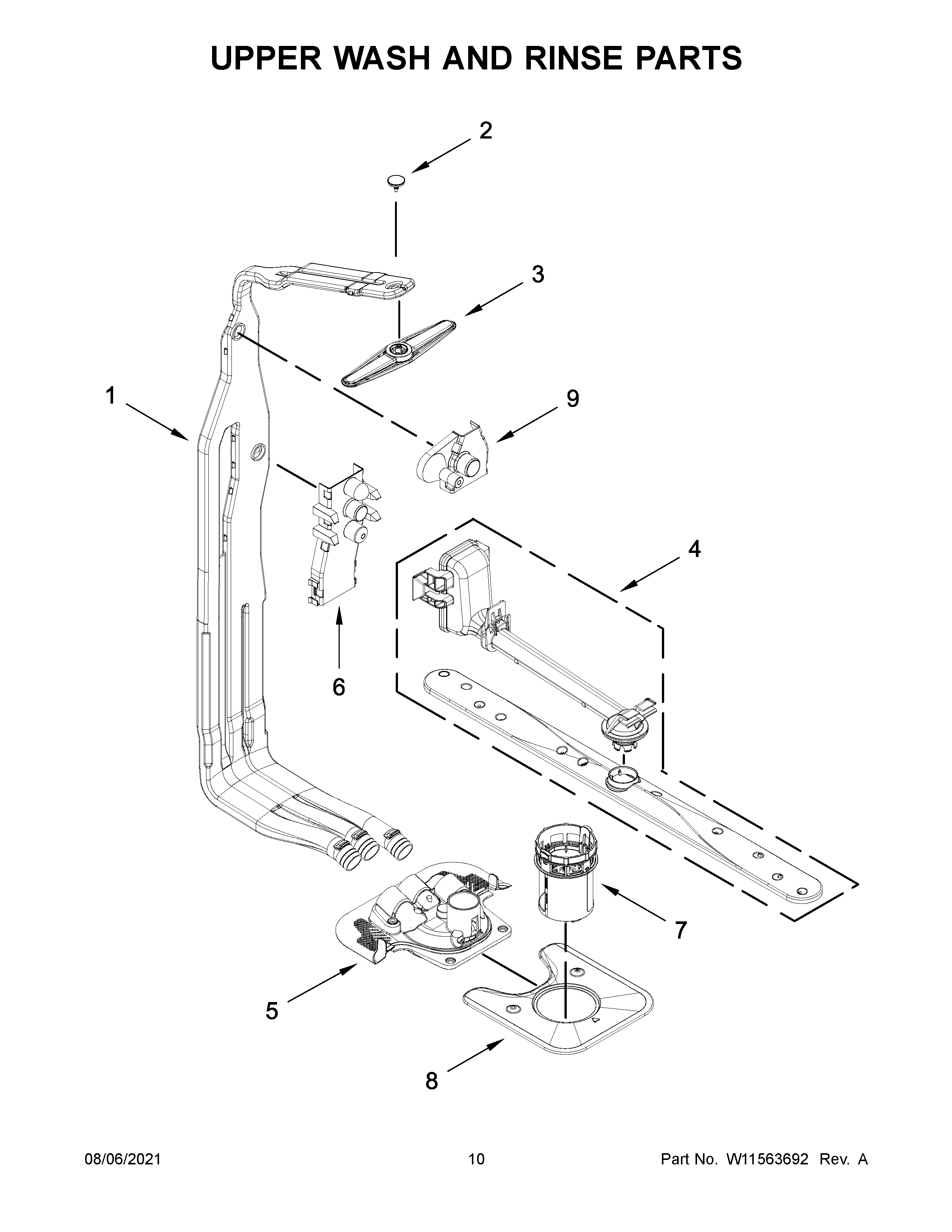Upper wash and rinse parts