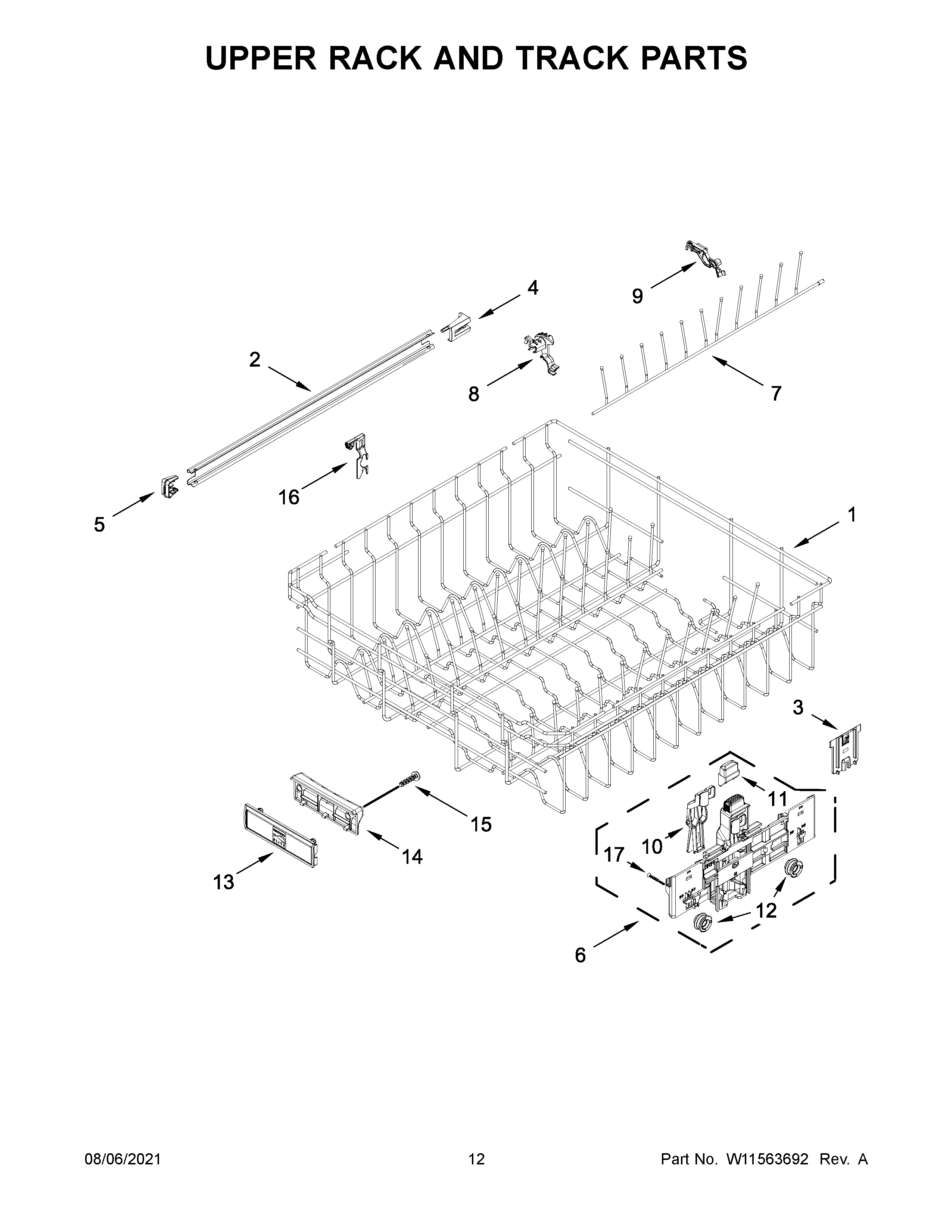 Upper rack and track parts