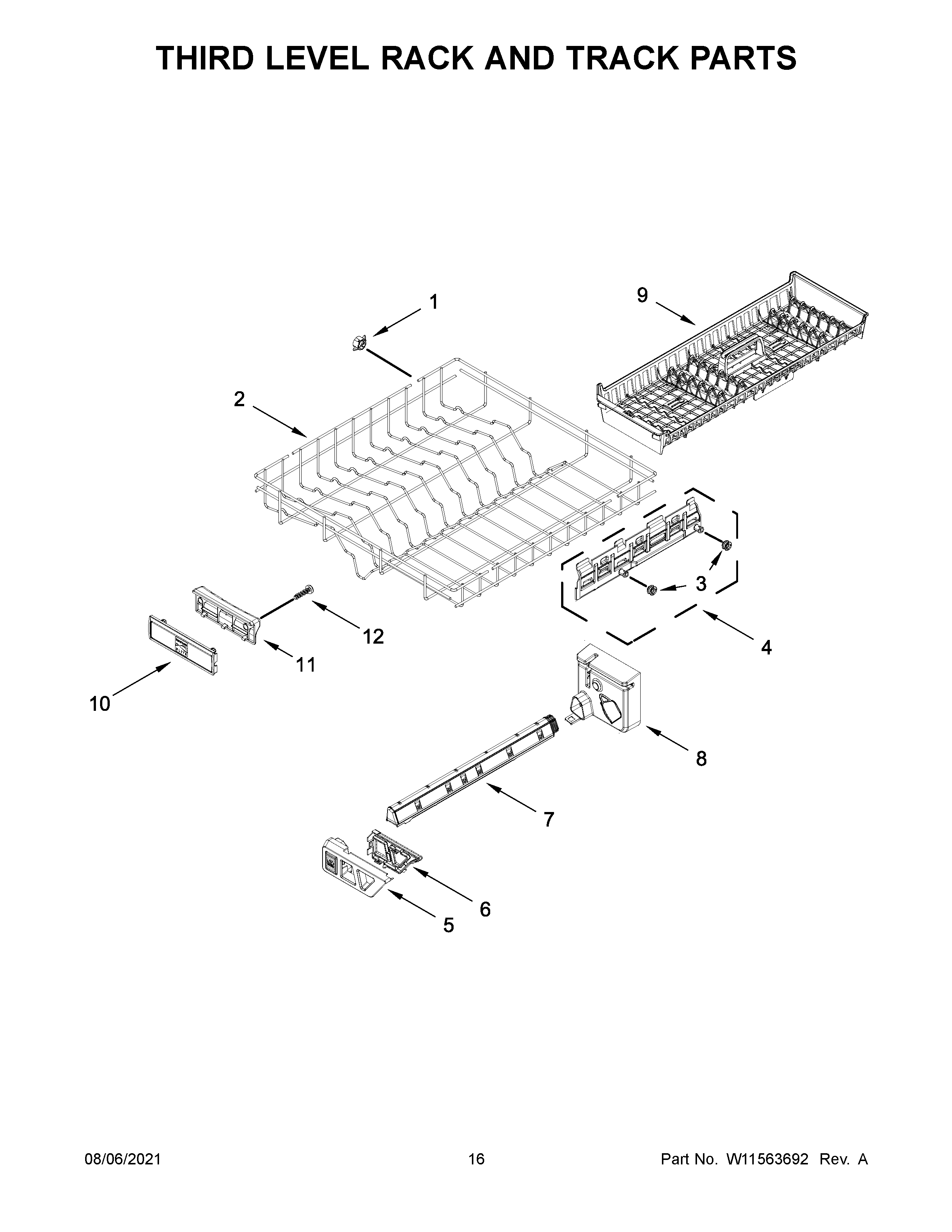 Third level rack and track parts