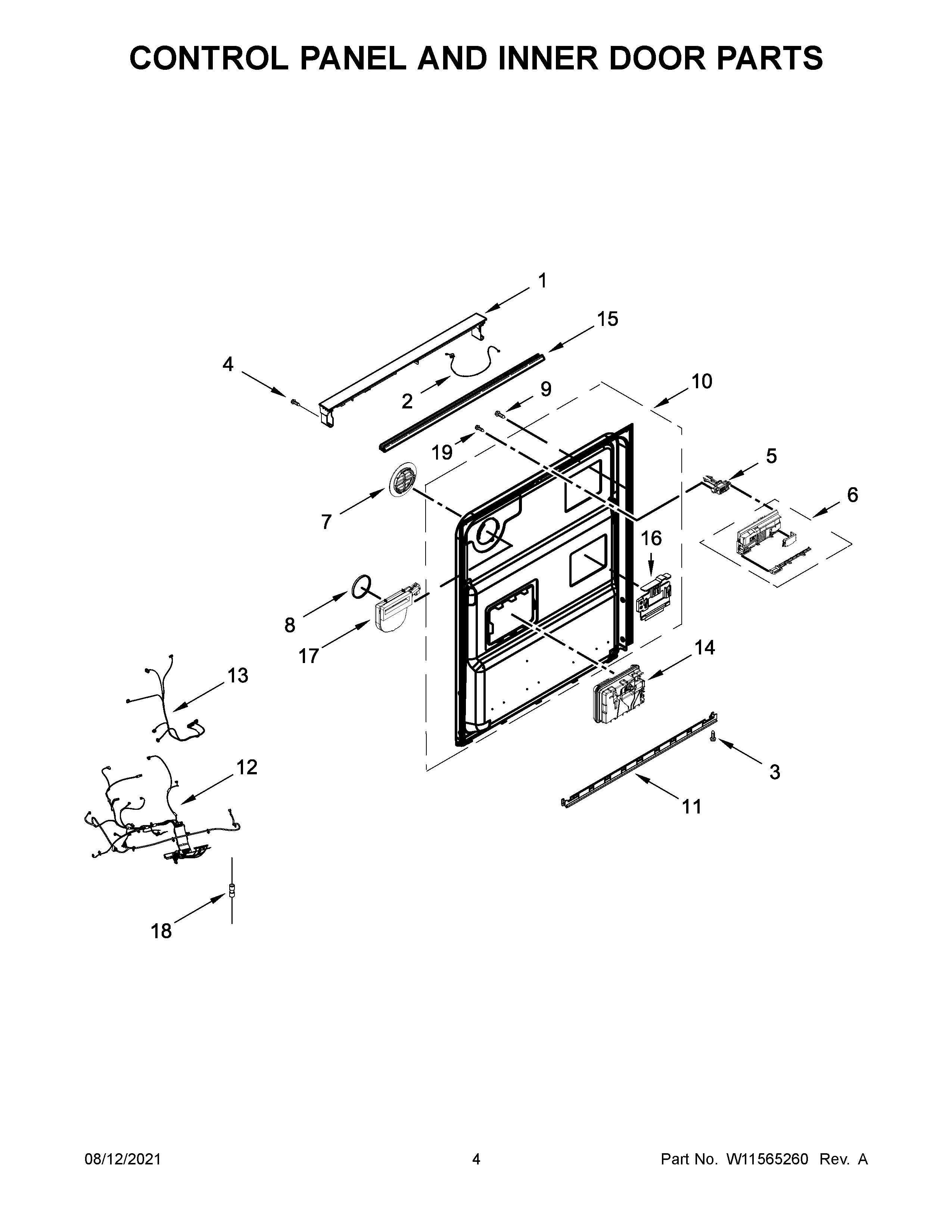 Control panel and inner door parts