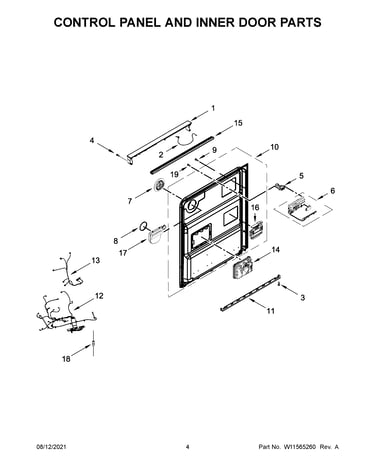 Control panel and inner door parts