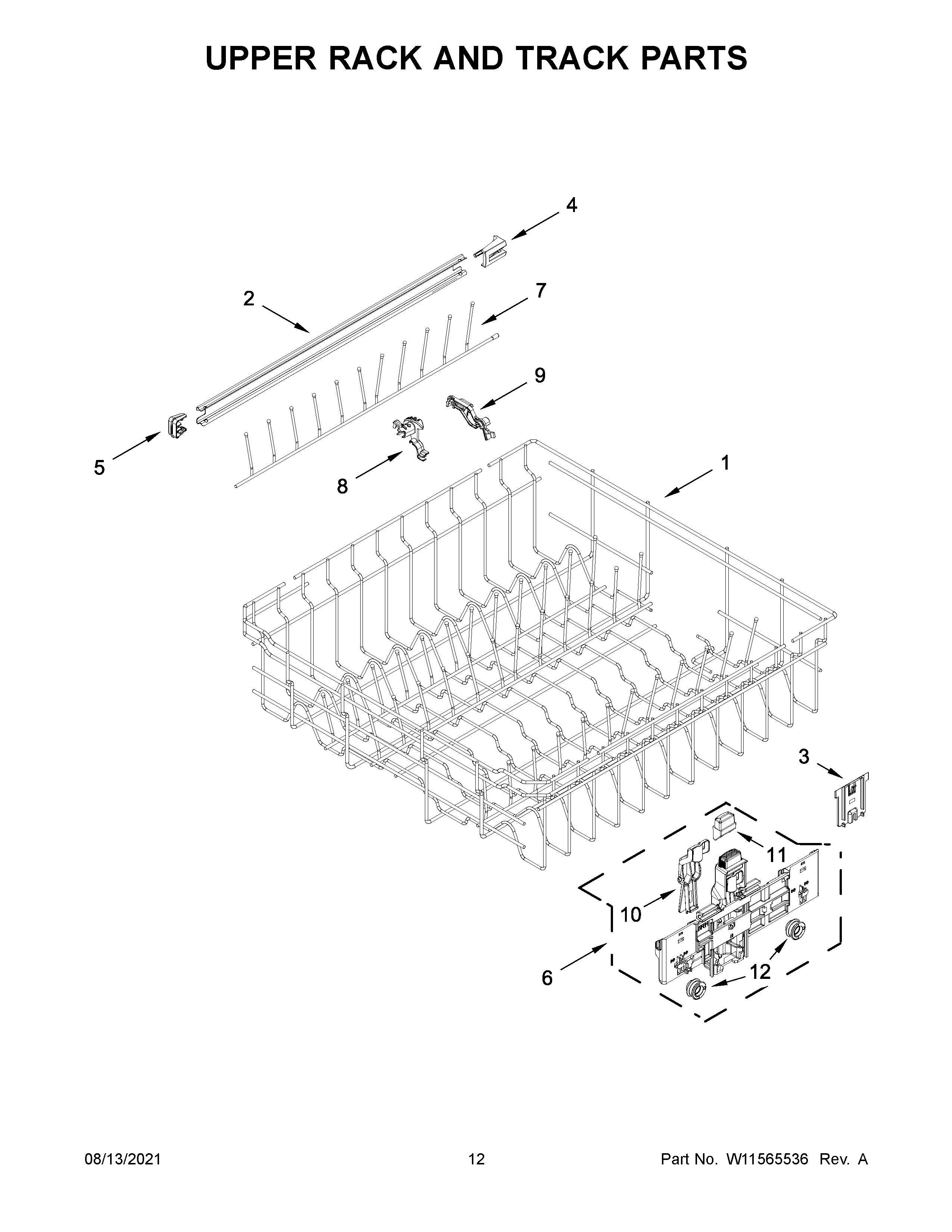 Upper rack and track parts