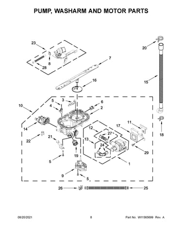 Pump, washarm and motor parts