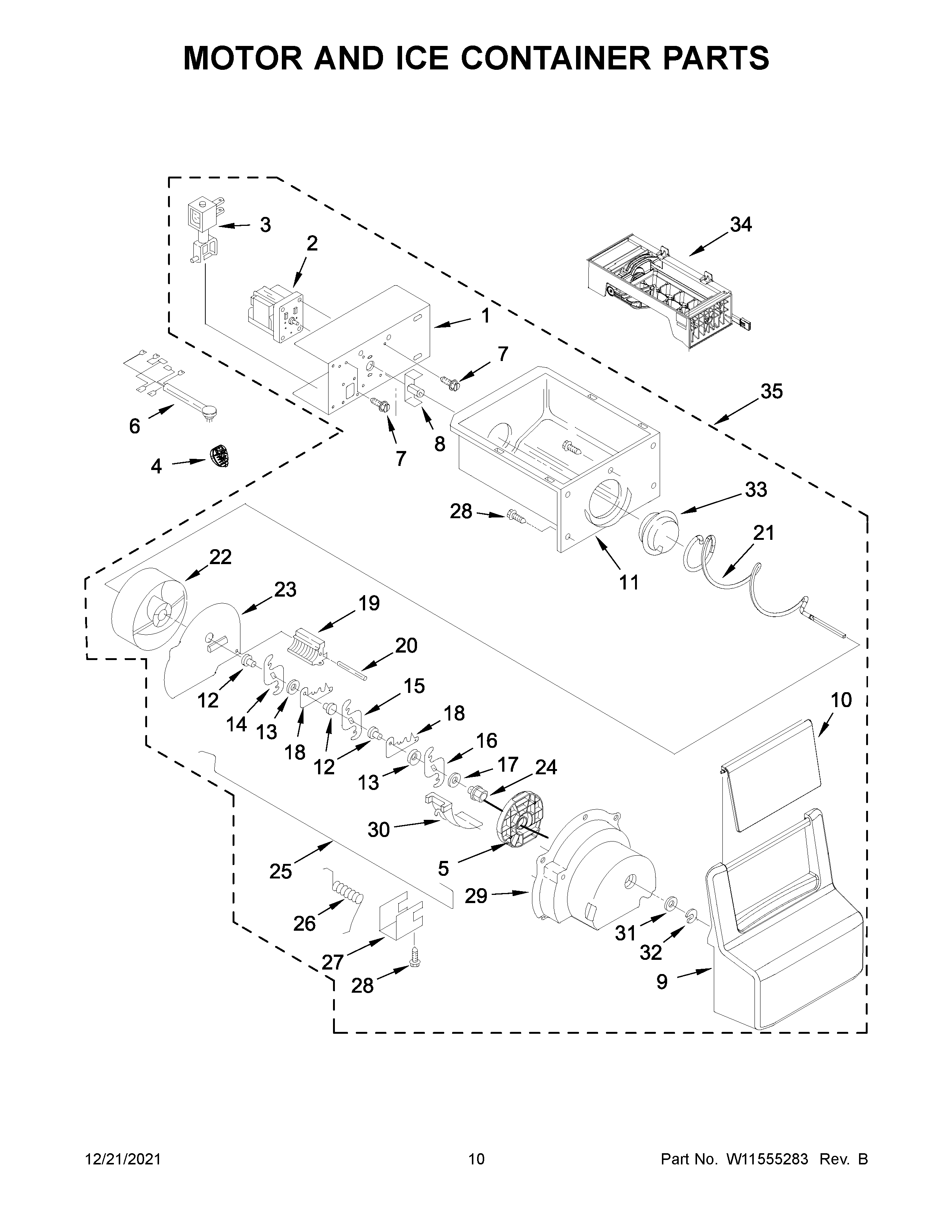 Motor and ice container parts