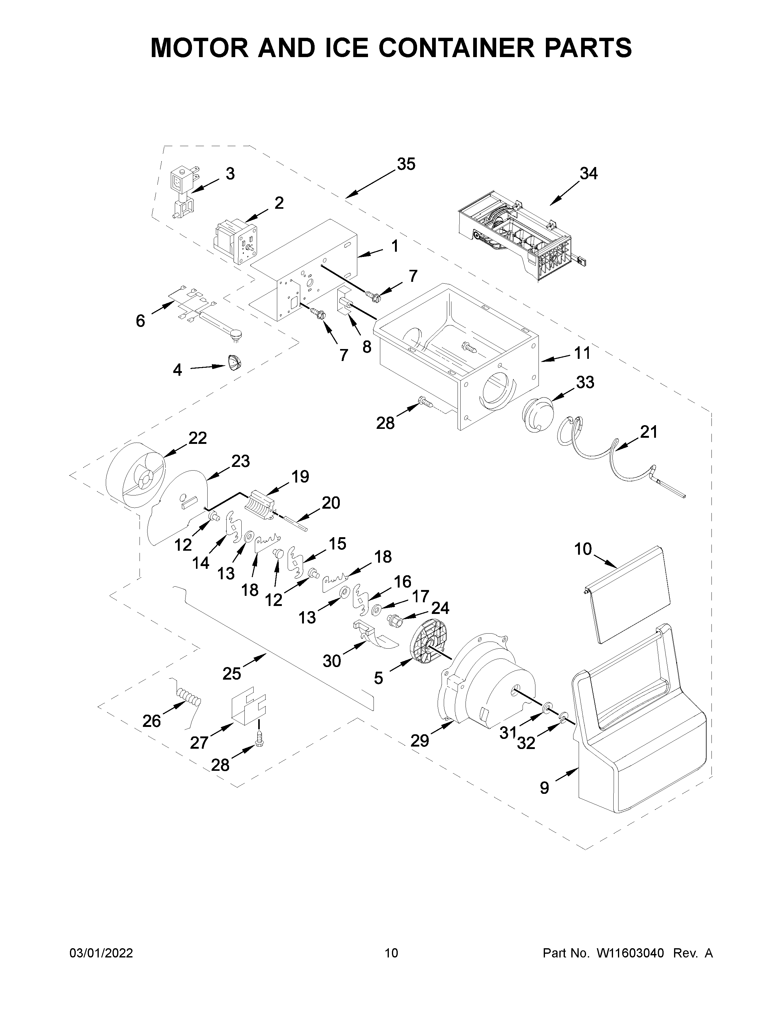 Motor and ice container parts