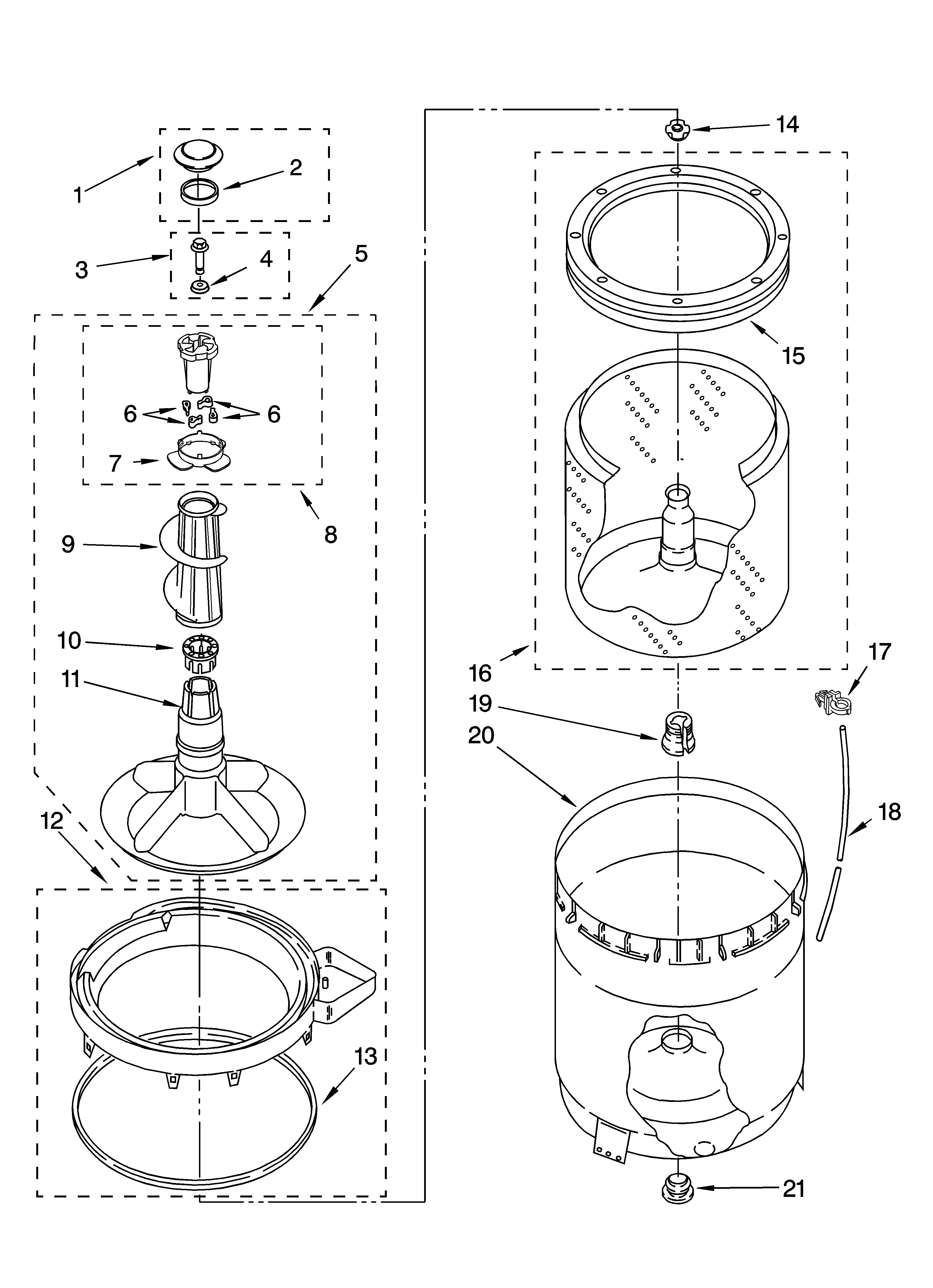 Agitator, basket and tub parts