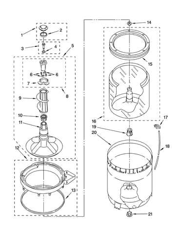 Agitator, basket and tub parts