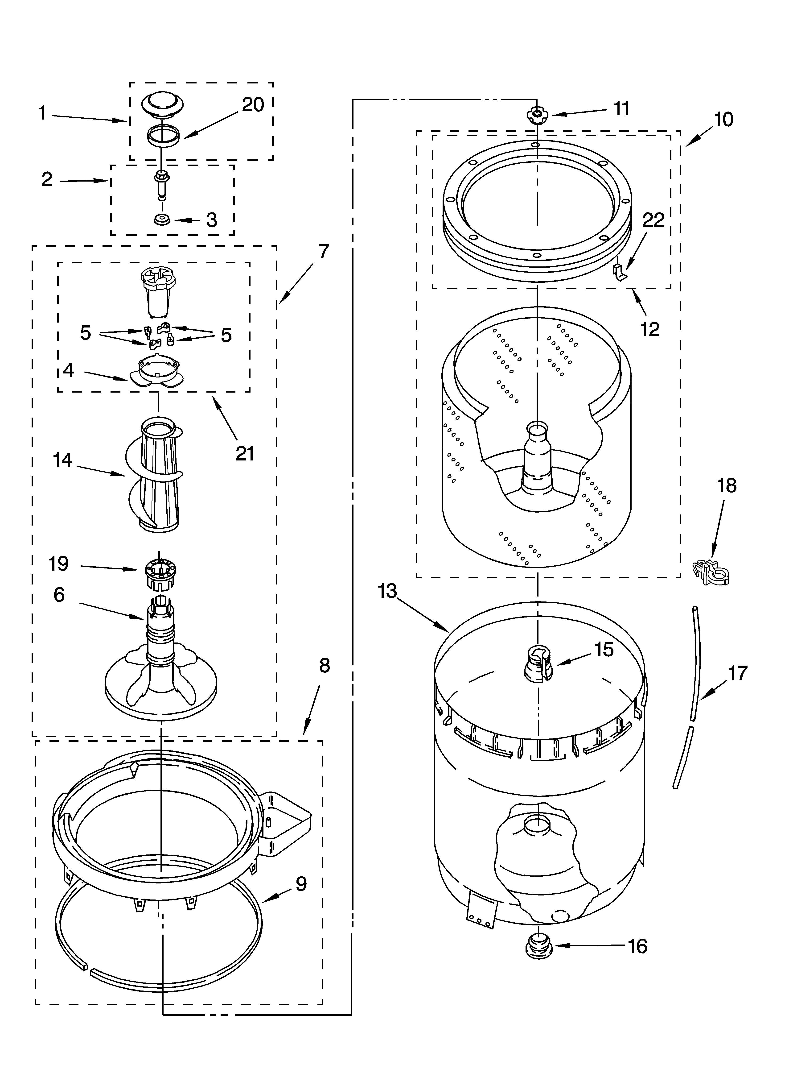 Agitator, basket and tub parts