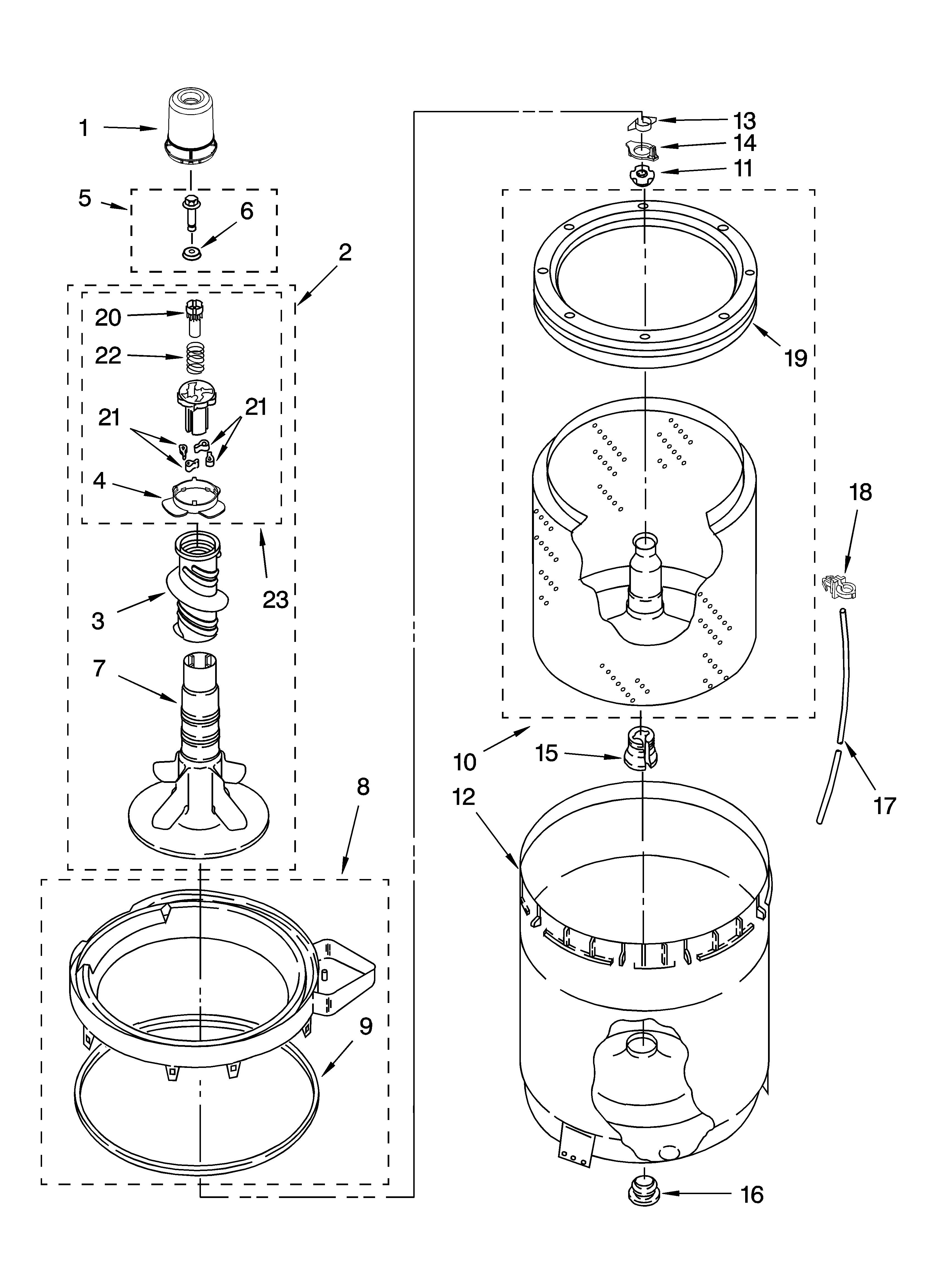 Agitator, basket and tub parts