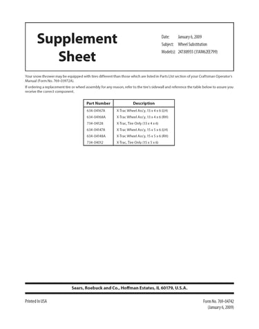 Supplement sheet (wheel substitution)
