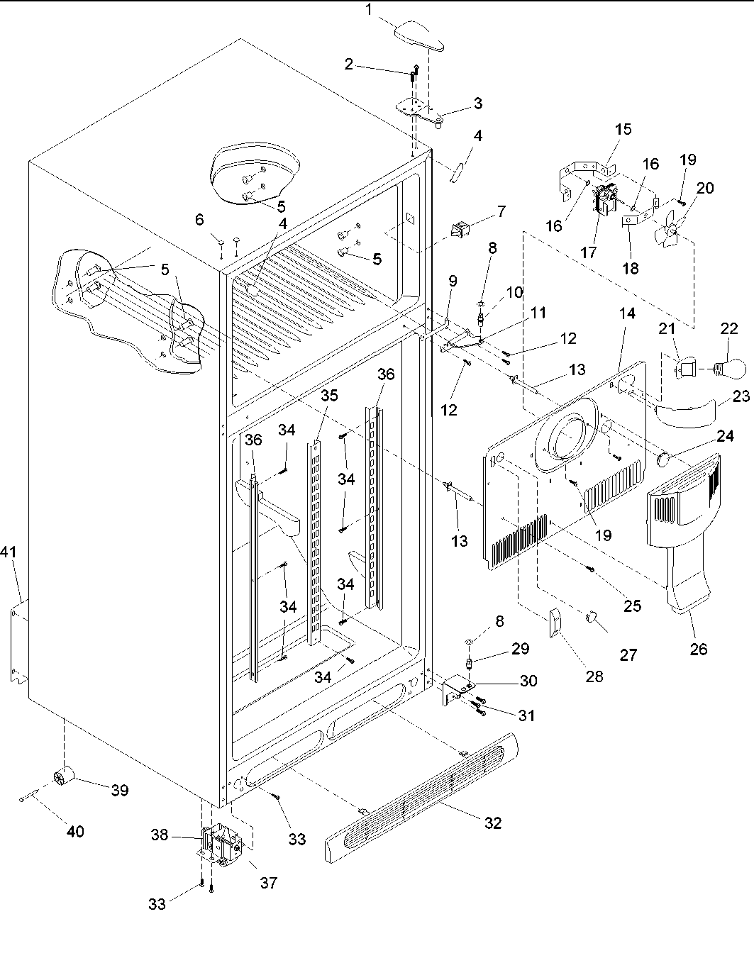 Cabinet, hinges, evap fan & rollers