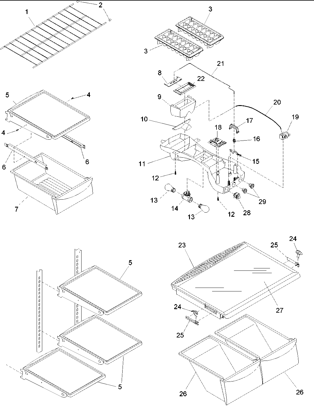 Refrig. shelving & light
