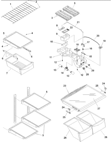 Refrig. shelving & light