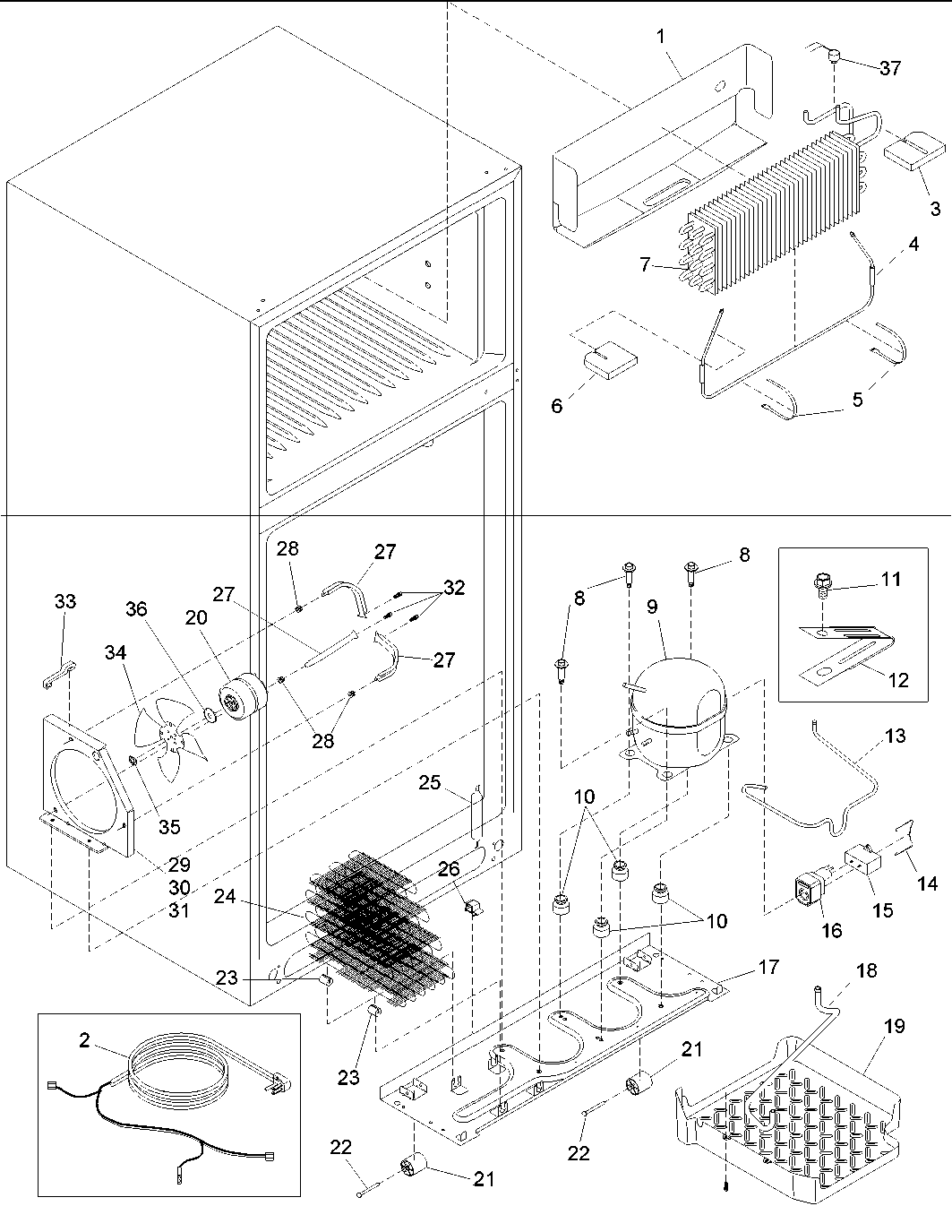 Evaporator and machine compartment