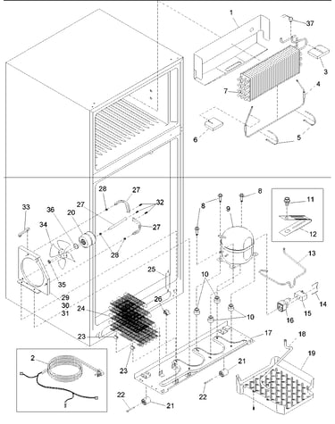Evaporator and machine compartment