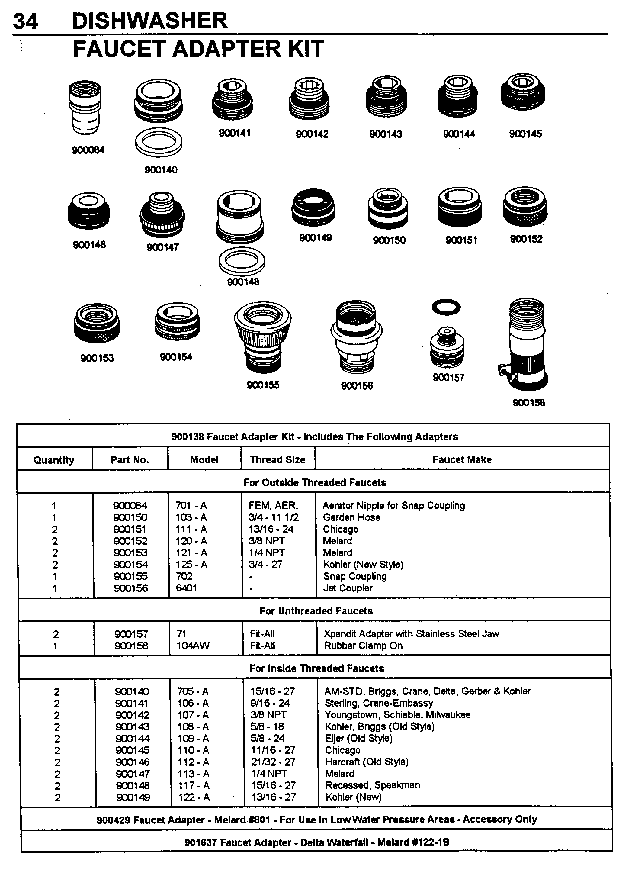 Faucet adapter kit (outside threaded)