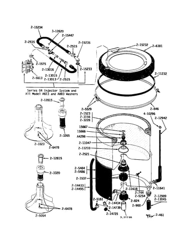 Tub/agitator/mounting stem