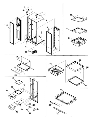 Hinges, & refrigerator shelving