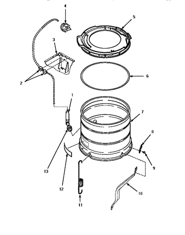 Outer tub, cover & pressure hose