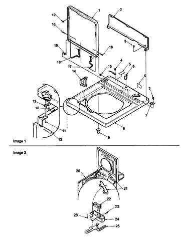 Cabinet top, loading door, and door swit