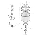 Amana LWD70AW-PLWD70AW agitator, drive bell, washtub and hub diagram