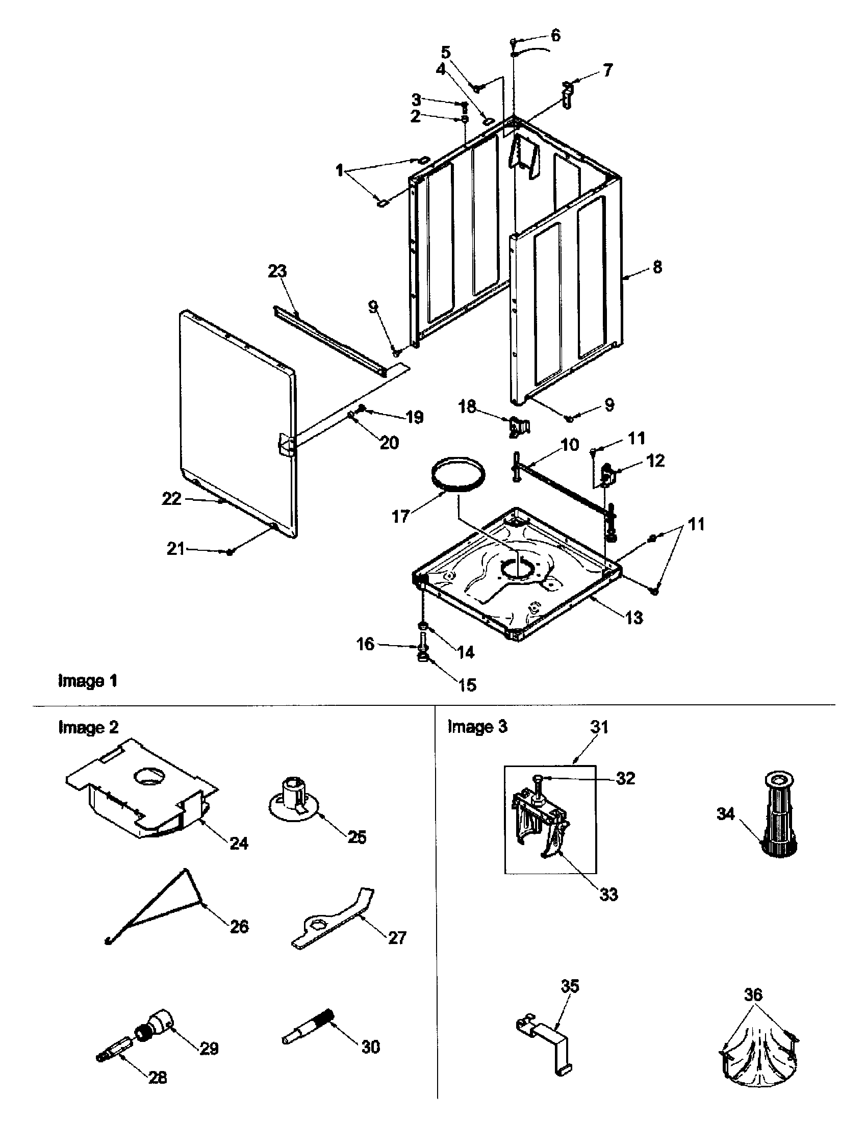 Front panel, base and cabinet, and speci