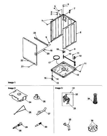 Front panel, base and cabinet, and speci