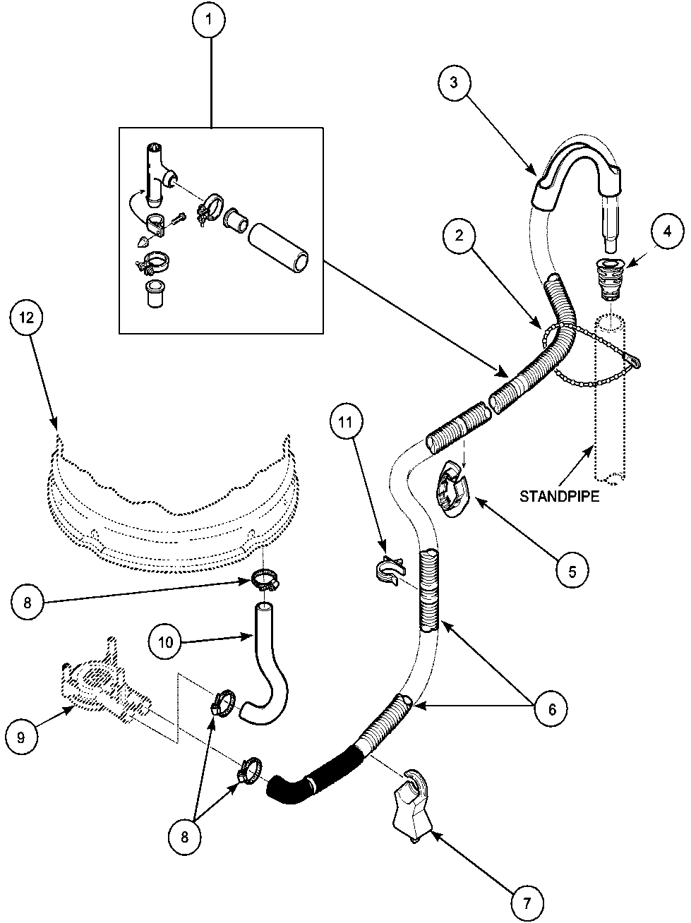 Drain hose and siphon break