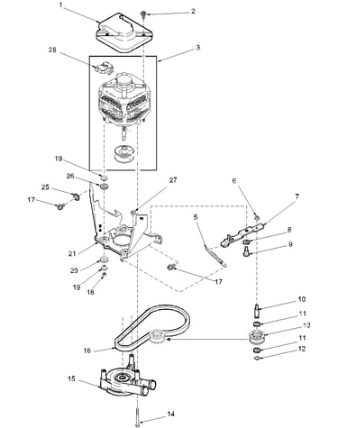Motor, belt, pump, and idler assy