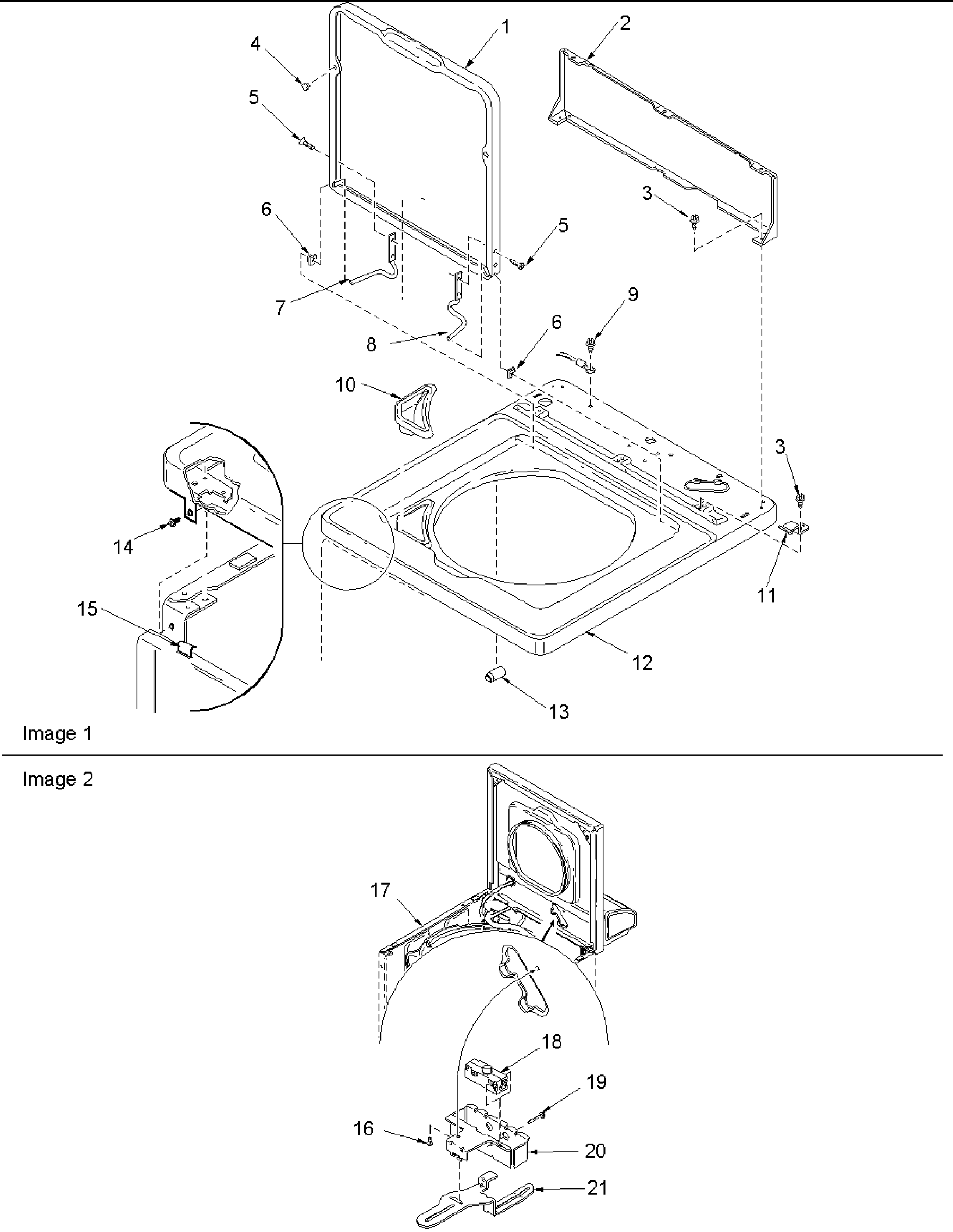 Cabinet top, door, and door switch