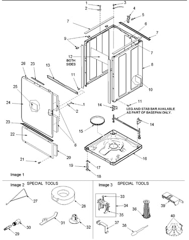 Base, cabinet, front and special tools