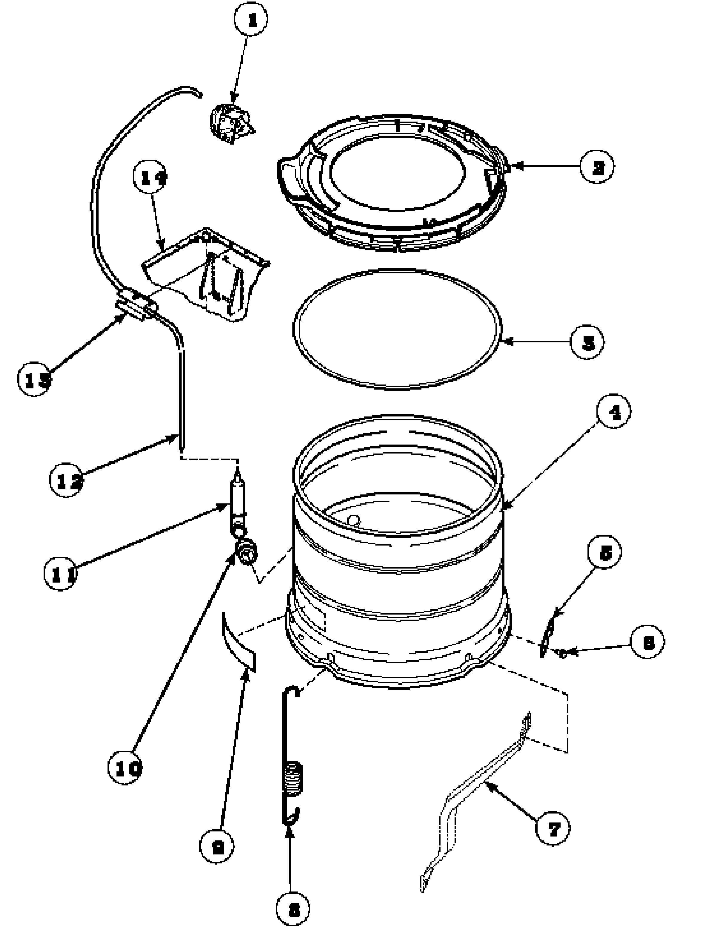 Outer tub, cover and pressure hose