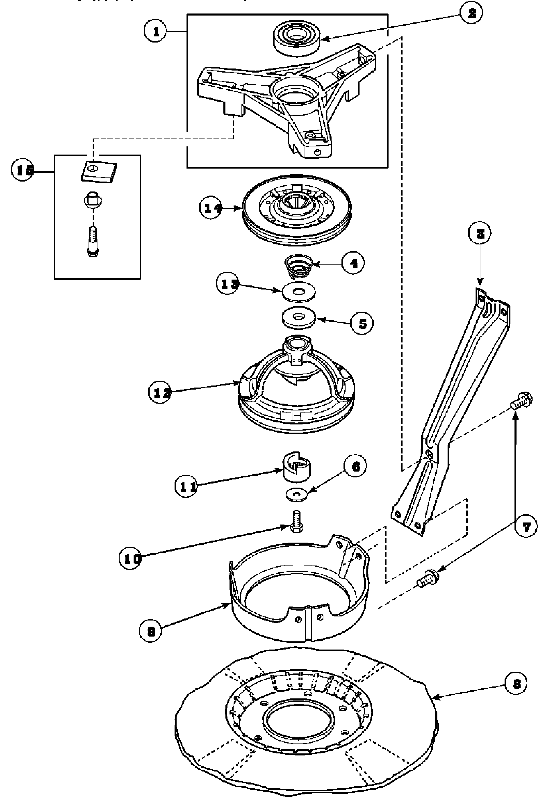 Brg hsg/brake/pulley & pivot dome