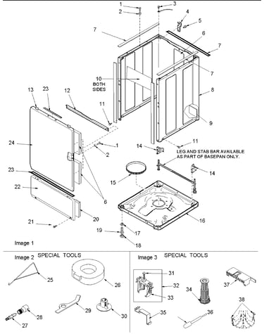 Base, cabinet, front and special tools