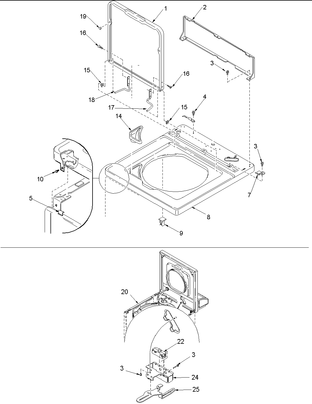 CABINET TOP, LOADING DOOR & DOOR SWITCH