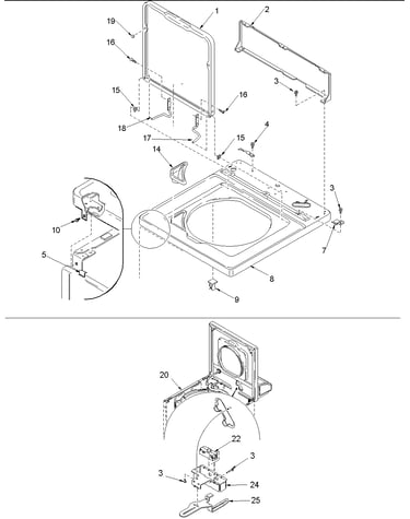 Cabinet top, loading door & door switch