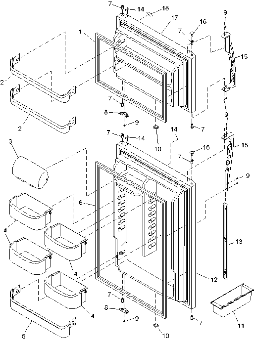 Door assy, handles & shelves