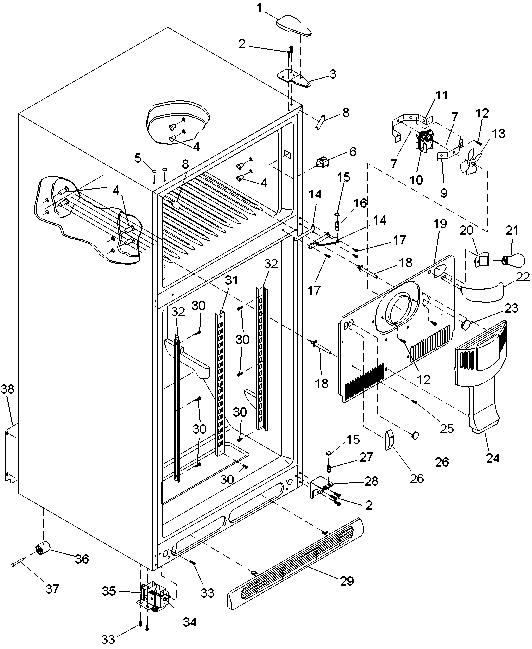 CABINET, HINGES, EVAP FAN & ROLLERS