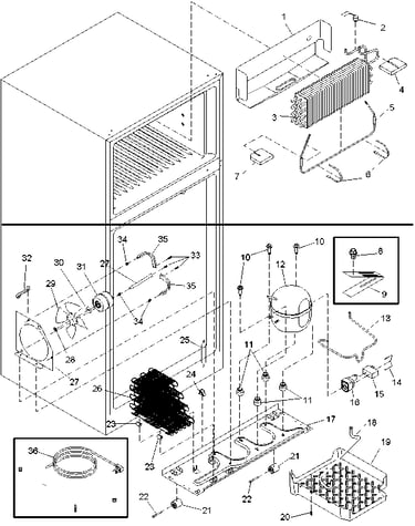 Evaporator and machine compartment
