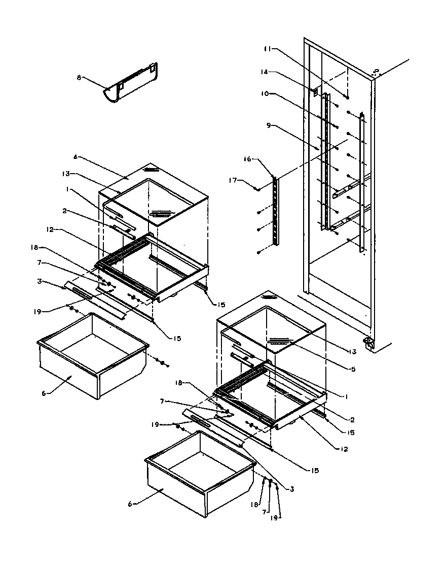 REF SHELVING AND DRAWERS